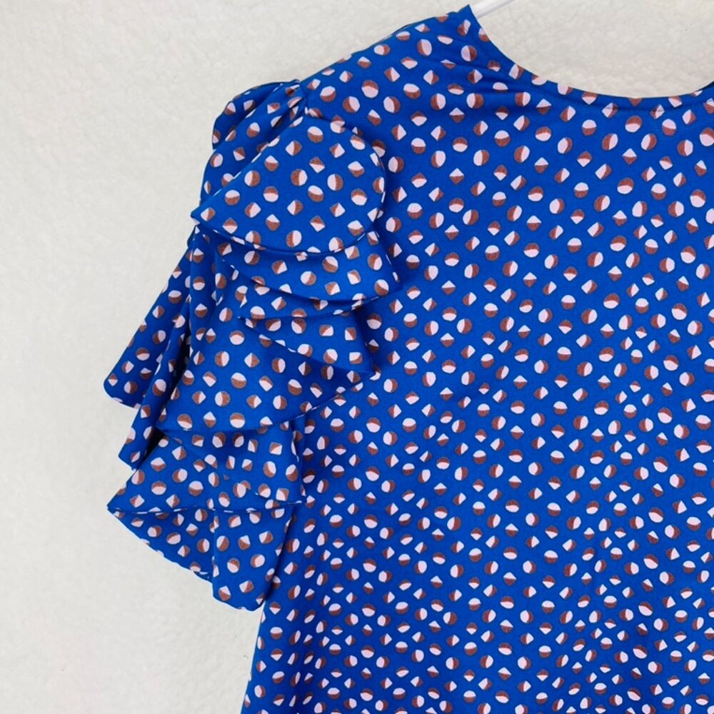 Kate Spade Silk Puff Sleeve Top Women’s Size XS Multicolor Geo Dot Blouse - Picture 4 of 11